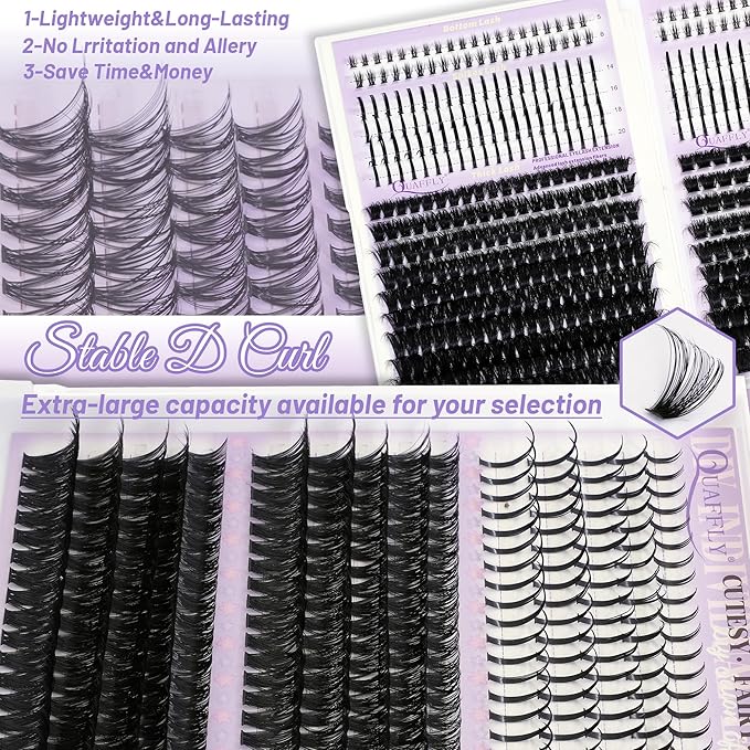 DIY Lash Extension Kit 1676Pcs D Curl Individual Spike Manga Lash Clusters Kit with Bottom Lashes, Lash Bond and Seal, Remover, Tweezers,Brush by QUAFFLY