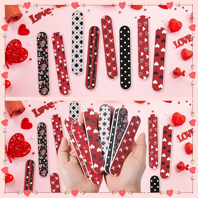 H1vojoxo Happy Valentine’s Day Nail Files - 48pcs Heart Double Sided Emery Boards Galentine's Day Party Nail Files Favor Valentines Galentine Gift for Girl Employee Coworker Appreciation Teacher Staff