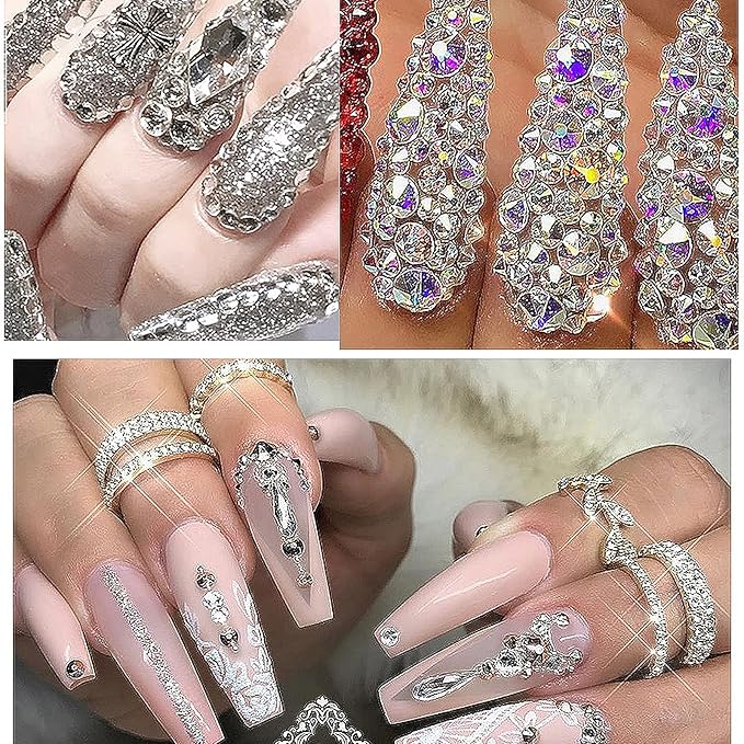 4880 Pcs Color Crystal Nail Rhinestone Set, Nails Art Rhinestones Round Beads Flatback Glass Gems Stones, Multi Shapes Rhinestones Nail Art 3D Crystals for Nail DIY Crafts Clothes Shoes Jewelry