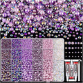 14000PCS Flatback Pearls and Rhinestones for Bedazzling Kit, Purple 3-10mm Resin Rhinestones and Half Pearls for Crafting, Nail Art Dec with 3pcs B7000 Jewelry Glue