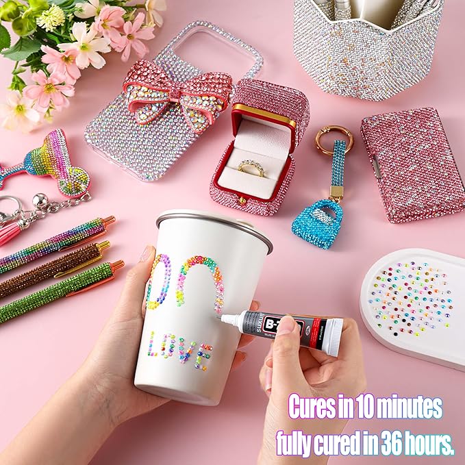 90000Pcs Bedazzling Kit for 12 Colors Rhinestones with 4 Shades Each - 12 Box Diamond Art, 3mm Flatback Gems with 4×10ml B7000 Jewelry Glue & Tools, Perfect for Nail Art, Crafting, Clothing