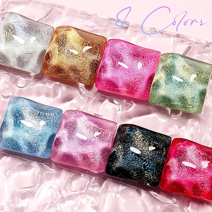 MIZHSE 8 Colors Holographic Gel Nail Polish, Laser Iridescent Gel Polish Set, Chrome Rainbow Shimmer Glitter Nail Gel, Sparkly Shiny Gel Polish Silver Pink Nail Art Salon at Home Women Gift