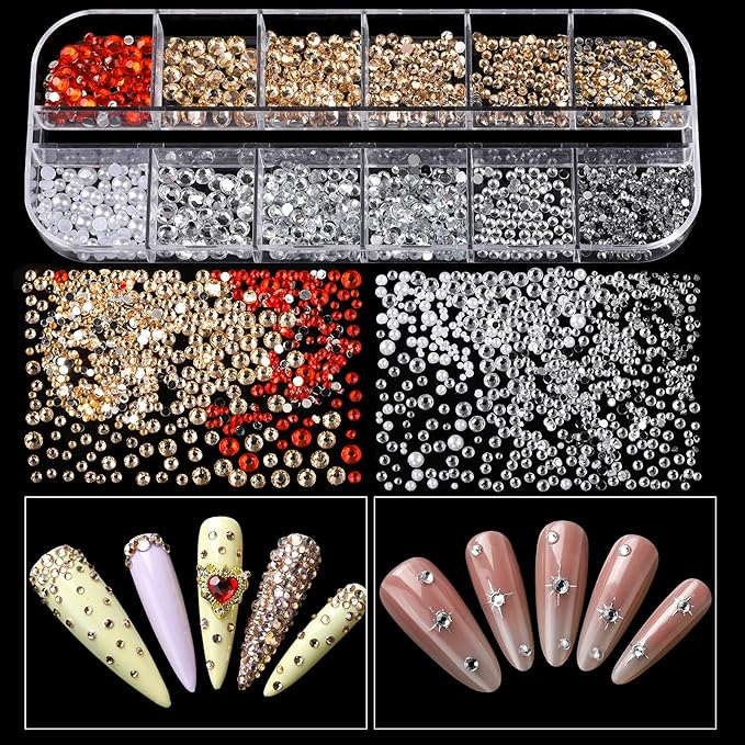 Teenitor Nail Charms and Gems with Nail Stickers, 6 Boxes Silver & Gold Nail Gems and Rhinestones Kit for Women, 3D Nail Art Rhinestones Nail Pearls, Caviar Beads for Nails,Y2K & Cross Nail Charms