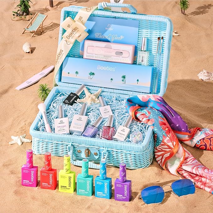 Beetles Gel Nail Polish Set with Mini LED Nail Lamp Purple Red Green Yellow Gel Polish with Base Top Coat Nail Art Brushes Salon DIY Gift Basket for Women