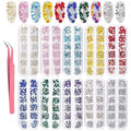 KADS Nail Crystals AB Nail Art Rhinestones 10 Colors Round Beads Flatback Glass Charms Gems Stones 6 Sizes for Nails Decoration Makeup Clothes Shoes (10 Colors+ Tweezer)