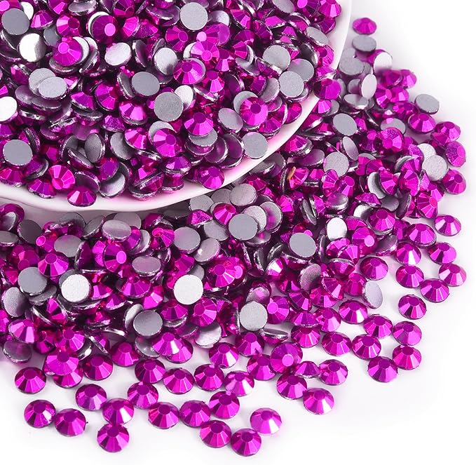 Blinginbox Glass Flatback Rhinestones Crystal Round Gems,Mine Fuchsia,SS6-SS20/2880pcs