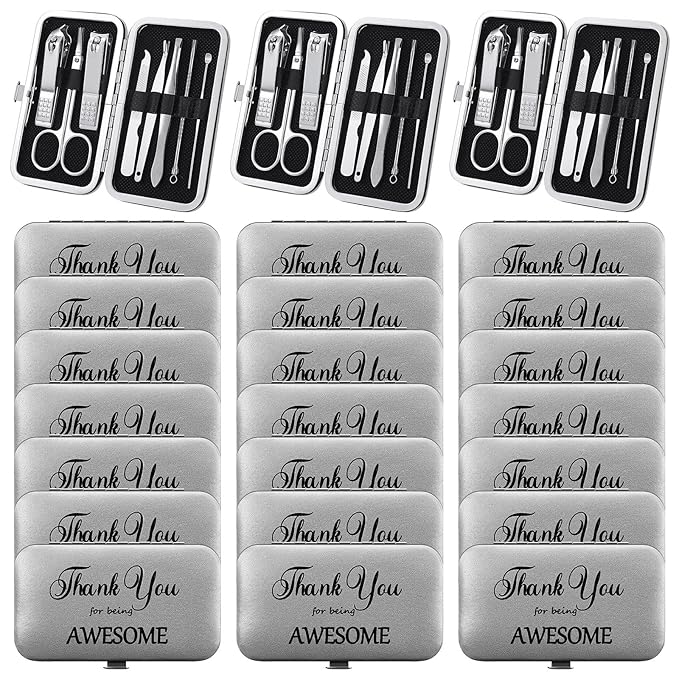 Therwen 24 Sets Mother's Day Gift Manicure Set Stainless Steel Nail Clippers 8 in 1 Grooming Nail Kit Employee Appreciation Gift Professional Pedicure Tool for Women Coworker Personal Care(Silver)