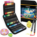 60 Colors Acrylic Paint Markers, Dual Tip with Fine Tip and Brush Tip Pens for Stone, Wood, Calligraphy, Canvas, Ceramic, Metal, Glass, Rock Painting, DIY Crafts Art Supplies Kit
