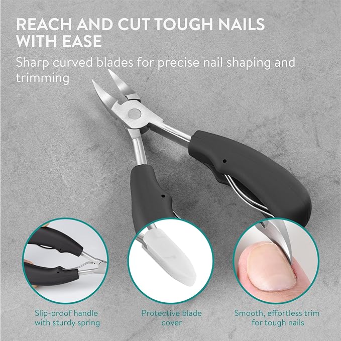 Navaris Thick Nail Clipper Set for Ingrown Nail - Precise Large Heavy Duty Nail Cutters for Ingrowing Thick Toe Nails - Ingrowing Toenail Tools & Clippers Kit - with Storage Bag