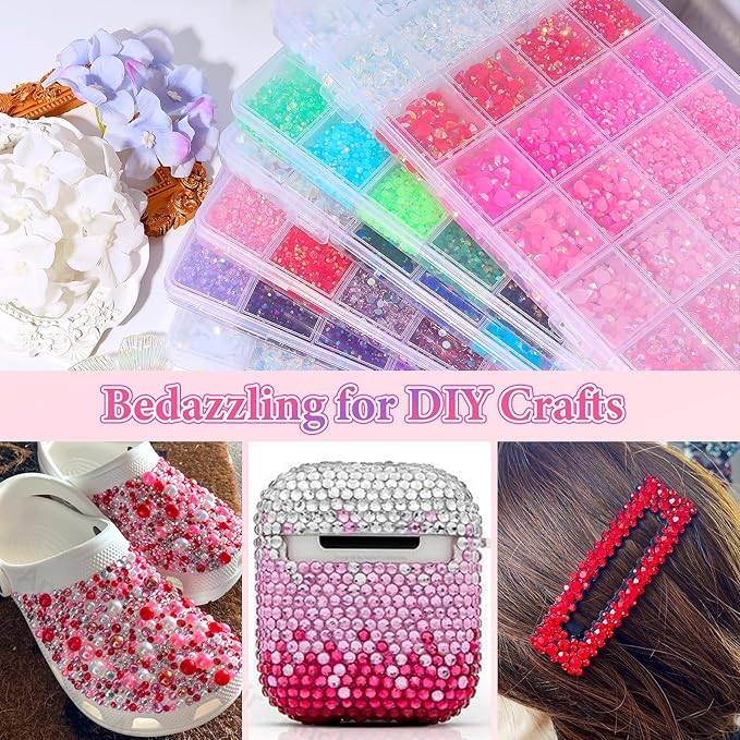 22000Pcs Pink Red Rhinestones for Bedazzling, Jelly Bedazzling Resin Gems 3-5mm, Pink White Gems Bedazzling Kit for Crafting, Flatback Color Red Hot Pink AB Gems for Nails Face Makeup Tumblers