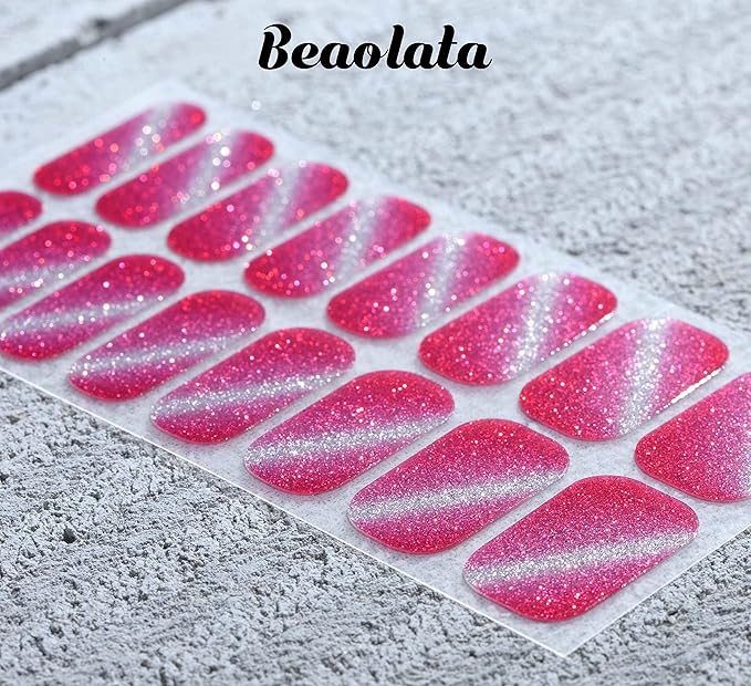 Nail Polish Strips, 32PCS Salon Quality Wraps, Long Lasting Gel Nail Stickers for Women Easy Apply& Remove (Pink Dazzles)