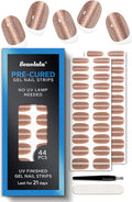 Real Gel Nail Strips (No UV Light Needed) - 44Pcs Salon Quality Nail Stickers - Long Lasting Polish Wraps for Women, Easy Apply & Remove (Pink Gold Shimmer)