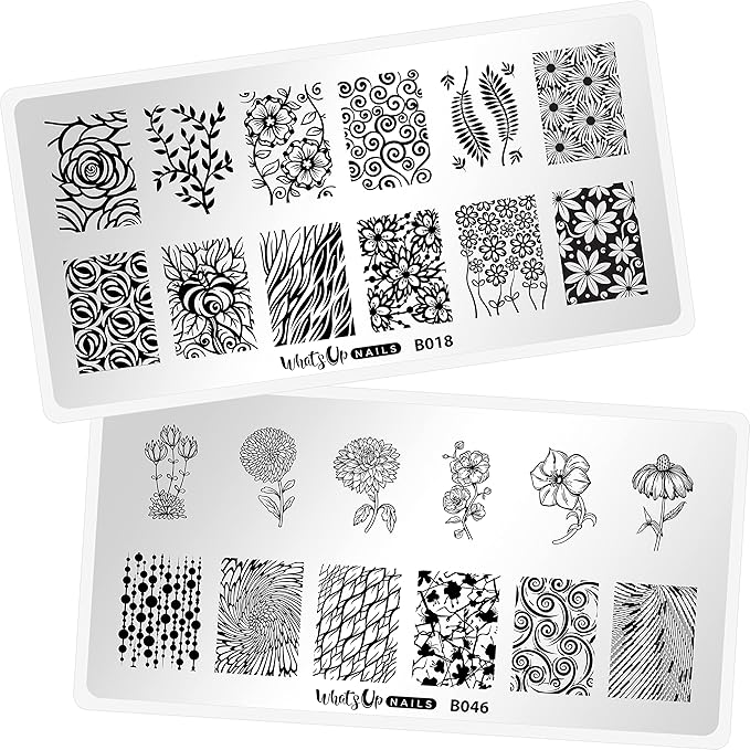 Whats Up Nails - Floral Stamping Plates 2 pack (B018, B046) for Nail Art Design