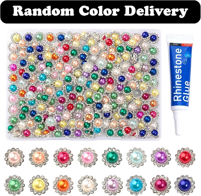 200 Pcs 12MM Sew on Rhinestones Mixed Colors Crystal Glass Metal Base Flower Shape，Flatback Pearls for Crafting，Sewing Accessories for Clothes and Shoes with Glue