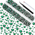 HUETFAT 2400pcs Flatback Rhinestones Gems Nail Diamonds-Glass Nail Crystals 6 Sizes (1.5-4.8 mm) Green Nail Art Rhinestones Kit with Tweezers and Wax Pencil Gems for Crafts/Tumblers/Face Eye Makeup