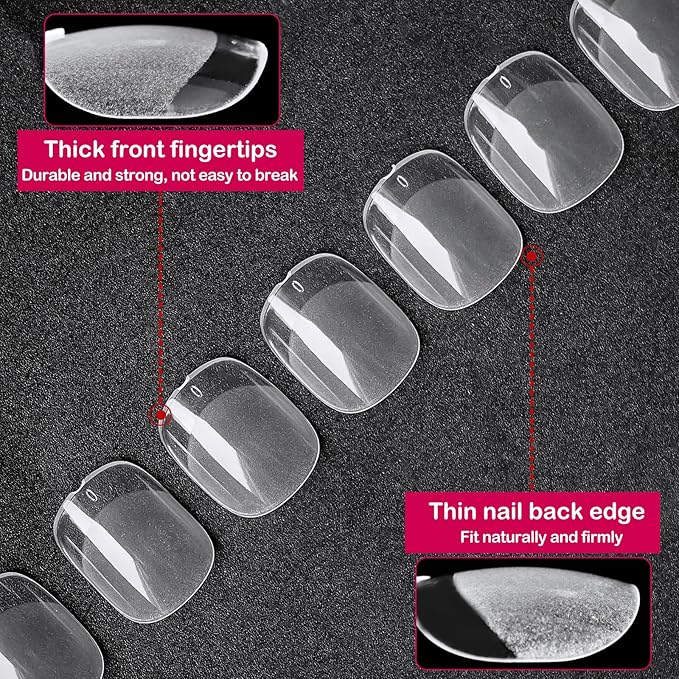510pc Extra Short Round Square Nail Tips, Soft Gel Nail Tip XS Fake Nails Squoval Artificial Fingernail, 15 Sizes Full Cover Clear Press on Nail Short Square Acrylic Nails Tips for Nail Extension