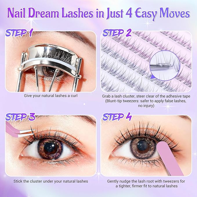 Self Adhesive Eyelashes, Individual Lashes Clusters for Natural Lash Clusters Kit, Pre Lash Glue Wispy Cluster Eyelash Extensions Kit Easy to Apply 120 PCs 9mm 10mm 11mm 12mm