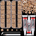Resin Rhinestones for Crafting with B7000 Jewelry Glue, 2 Boxes Champagne Flatback Crystals with 3Pcs 10ml Glue for Bedazzling Crafts DIY Nail Art Makeup，Non Hotfix Gems for Clothing Shoes