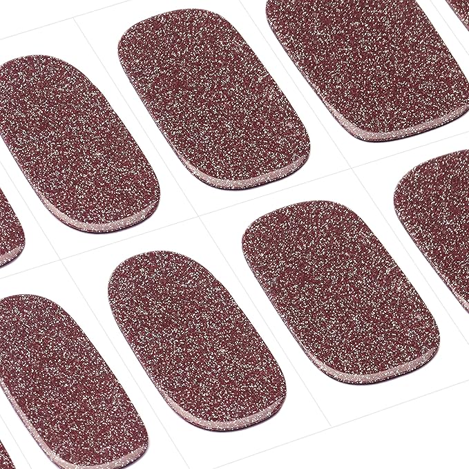 DANNI & TONI Semi Cured Gel Nail Strips Dusty Rose Brown Diamond Powder Gel Nail Stickers 28 Stickers | Mocha Sparkle