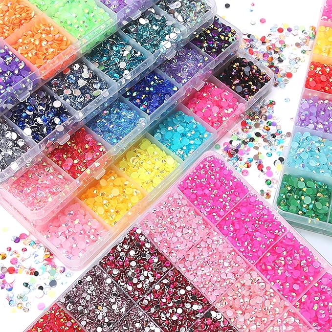 RODAKY Resin Rhinestones Kits 2/3/4/5mm Flatback Jelly Rhinestones Bulk Bedazzling Crystal Gems Beads Stone for Manicure DIY Crafts Mugs Bottles Tumblers Clothes Face Makeup (Pink)