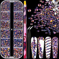 6 Sizes Iridescent Blue Glass Crystal Kit with Pickup Pen + Tweezer Tools for Shine Nail Art Manicure Makeup DIY Decoration Flatback Round Rhinestone Gem Jewelry Diamond