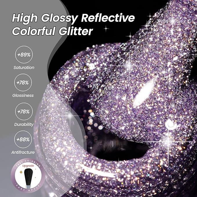 YTD Likomey Colorful Light Purple Reflective Glitter Gel Nail Polish,15ml Holographic Flash Diamond Shimmer Gel,Sparkly Shiny Fall Winter Salon Home Manicure UV Varnish,SZ502