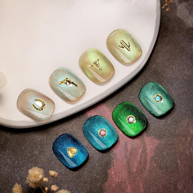 30 PCS Western Nail Charms - Retro Metal Cowboy Cowgirl Turquoise Nail Charms Western Stickers Decals Gems Decor, Vintage Turquoise Jewelry for DIY Crafts Art Accessories