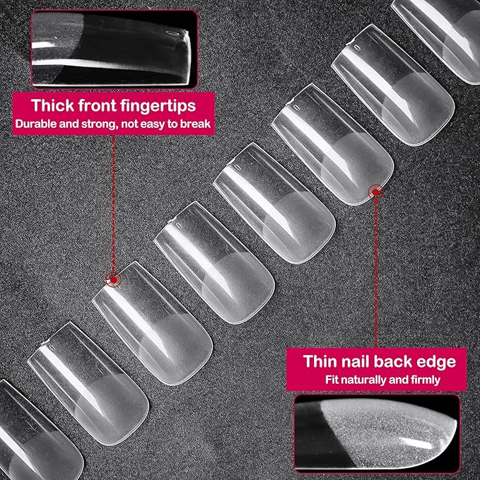510pc Medium Square Nail Tips, Soft Gel Nail Tip Square Medium Fake Nails Artificial Fingernail, 15 Sizes Full Cover Clear Press on Nail Acrylic Nails Tips for Nail Extensions, Press on Nails Making