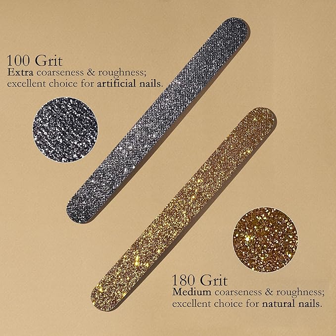 Glitter Colorful Nail File Strips - Manicure and Pedicure Nail Buffers - Double Sided Filers for Shaping and Smoothing Toenails and Fingernails (Regular, 20)