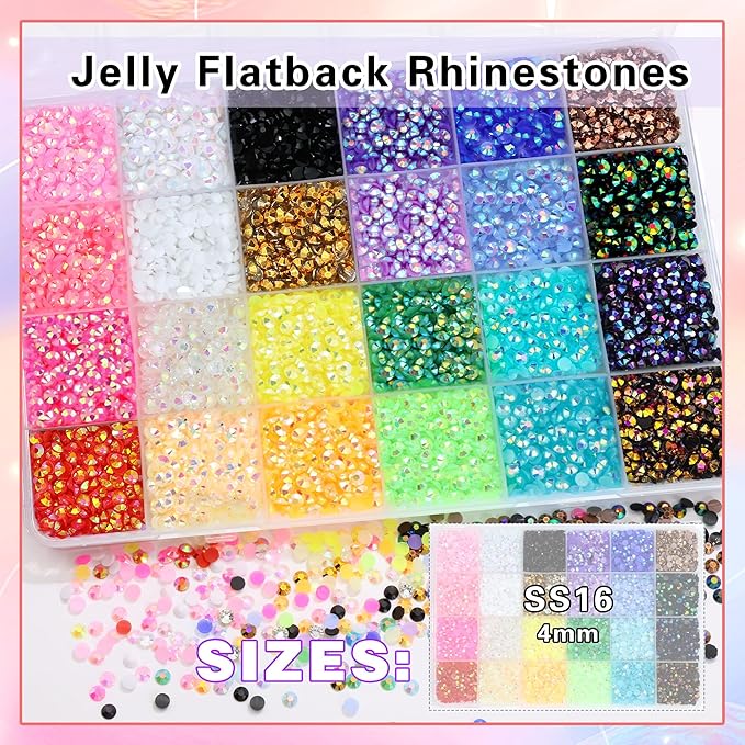 RODAKY Resin Jelly Rhinestones for Crafting Bedazzling,24 Color Rhinestones for Nails Art,4MM Nail Rhinestone and Gems,Nail Diamond Flatback Gems Crystals Charms for Nail Design DIY Makeup Decor