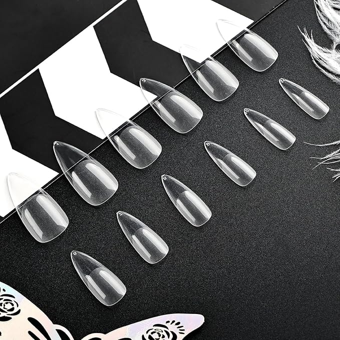 JODSONE Long Almond Nail Tips 240Pcs Soft Nail Gel Tips Half Matte Full Cover Clear Gelly Press on Flase Nail Tips for Extension Nail Manicure Home DIY 12 Sizes