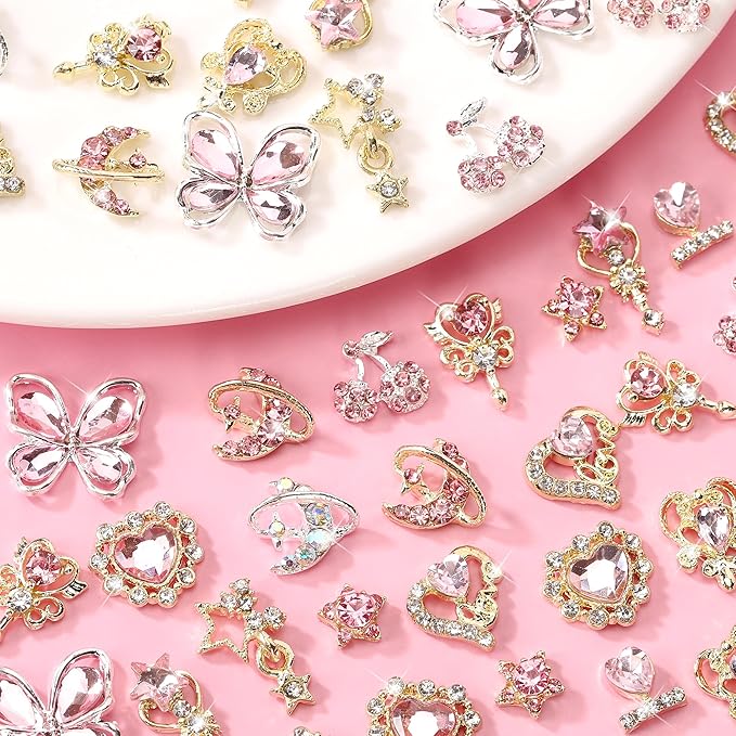 24PCS Nail Charms Y2k Alloy Nail Art Rhinestone Charms 3D Heart Star Sailor Moon Nail Charms with Rhinestones Cherry Nail Gems Shiny Jewelry Nail Decorations Supplies A
