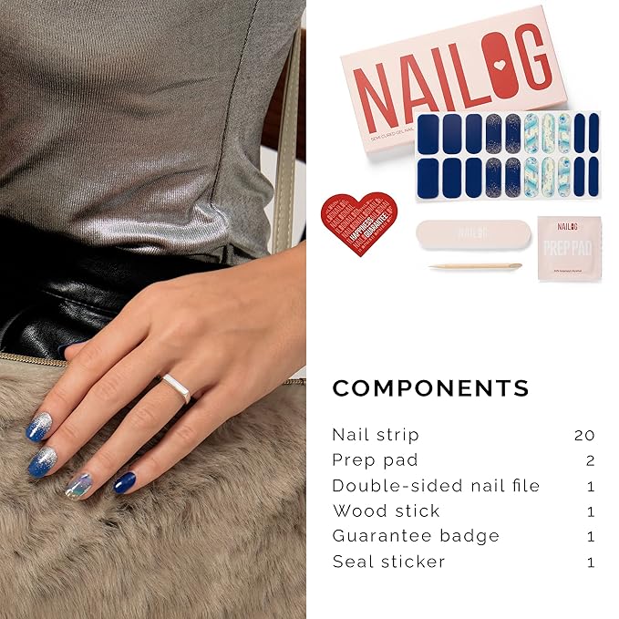 NAILOG Semi Cured Gel Nail Strips, Extra Long Nail Polish Strips (20 Pieces), Long Lasting Semi Cured Nail Stickers with Soft Glossy Gel Finish, Lake Dawn