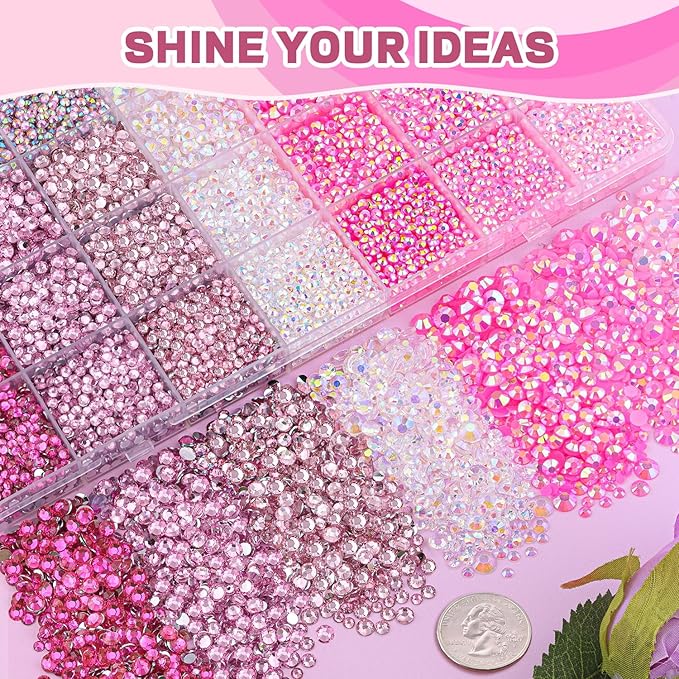 20000Pcs Pink Rhinestones for Bedazzling with 3Pcs B7000 Jewelry Glue, Resin Rhinestones for Crafting Crafts，Bedazzler Kit Flatback Gems for Clothing Shoes Tumblers Nail Art