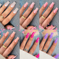 KQueenest 6 Packs Press On Nails Long Medium, Acrylic Press On Nails Square, Natural Medium Fake Nails Press Ons Coffin, Bright Color Soft Gel Glue On Nails for Women Daily Wear 144 Pcs
