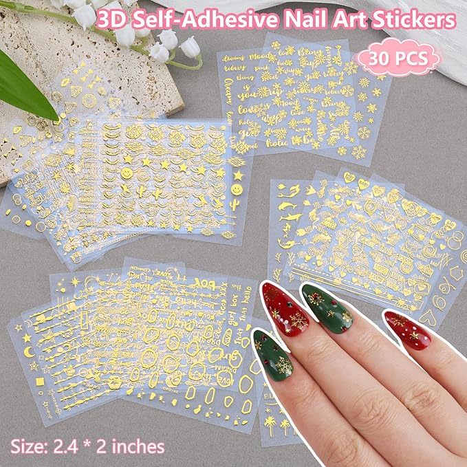 20 Nail Art Brushes Kit with Striping Tapes, Rhinestones, Pearls, Butterfly Sequins, Flower Charms & Gold Stickers for Nails DIY Manicure Gifts (Rosy)