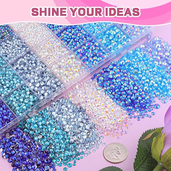 20000Pcs Blue Rhinestones for Bedazzling with 3Pcs B7000 Jewelry Glue, Resin Rhinestones for Crafting Crafts，Bedazzler Kit Flatback Gems for Clothing Shoes Tumblers Nail Art