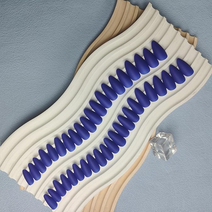 Matte Royal Blue Press on Nails Almond Shaped Medium Almond Nails Press on Neutral Acrylic Nails Reusable Fake Nails for Women Glue on Nails Medium Length Stiletto False Nails Gel Artificial Nails