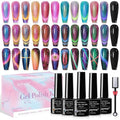 12 Colors Cat Eye Gel Polish with Magnetic Stick, Chameleon Magnetic Gel Polish Kit Trible Colors Effect Galaxy Cateyes Nail Polish Gel Collection Home DIY Manicure for Women Girl