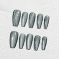 Sun&Beam Nails Handmade Press-on Medium Long Coffin Ballerina Grey Magnet Solid Color Minimalist Design Fashion False Nail Tips 10 Pcs Set (#248 L)