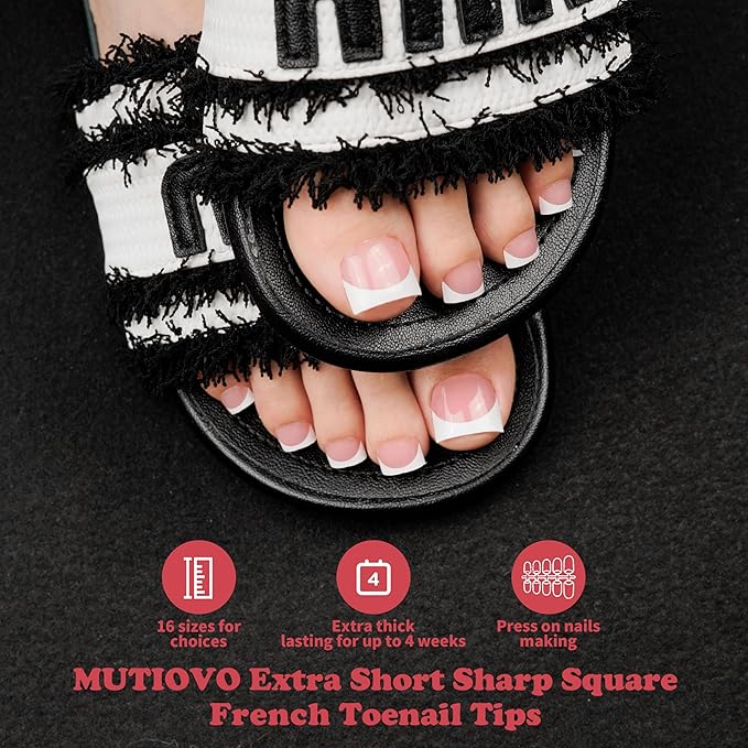 Extra Short Toe Nail White French Tip BERRY PINK,Soft Gel False Toenail Extension Kit,Thick Sharp Square Press On,Need Builder Gel & Apply Top Coat, No Glue included,for DIY x16 Sizes 224 pcs