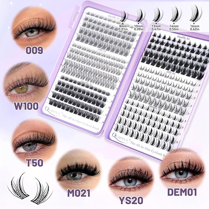 Lash Clusters Kit 949pcs Natural Cluster Lashes With Bottom Lash Manga Lashes with Lash Bond and Seal Remover Dual-Ended Brush Headband Wristband Tweezer Lash Extension Kit for Beginner