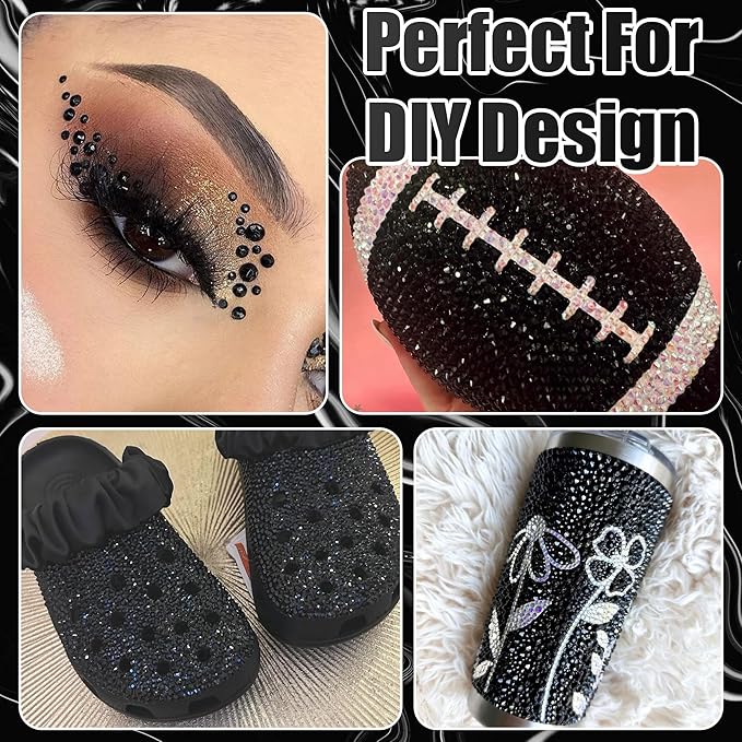 RODAKY 30000PCS Black Rhinestone Flatback Resin Gems for Bedazzling Crystal Rhinestone Beads Jewels 2Pcs 10ml B7000 Glues Tweezers Dotting Pen for DIY Crafts Clothing Shoes Nail Art