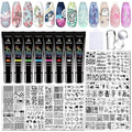 Biutee Nail Stamper Kit 22Pcs Gel Nail Stamping Kit 12Pcs Nail Stamping Plates 8Pcs Gel Stamping Polish, Silicone Stamper Scraper Flower Lace Star Stripe Holiday Stamp Template Gift for Women