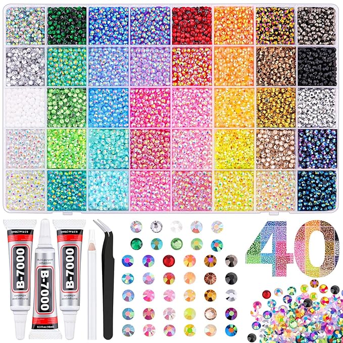 20000Pcs Resin Jelly Rhinestones for Bedazzling, 4mm Mixed-Color Flatback Gems for Diamond Art, Bedazzler Kit with 3Pcs 10ml B7000 Jewelry Glue for Crafting Crafts Book Shoes Nail Art