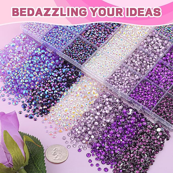 20000Pcs Purple Rhinestones for Bedazzling with 1Pcs B7000 Jewelry Glue, Resin Rhinestones for Crafting Crafts DIY, Bedazzler Kit Gems for Clothing Shoes Tumblers Nail Art Assorted Size 3/4/5/6mm
