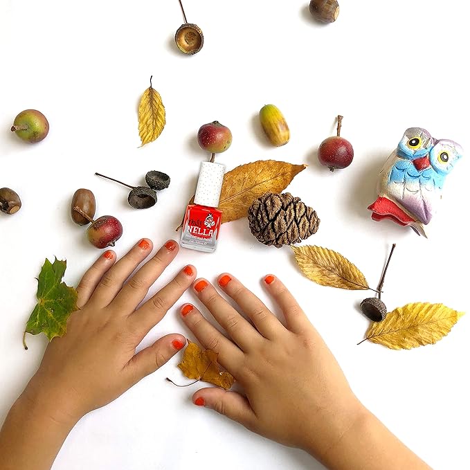 MISS NELLA Halloween Special Glitter Kids Nail Polish 3 Pack: Poppy Fields (orange), Surprise Party (black glitter) & Class Clown (red), Peel-off, Non- toxic, Water Based Formula