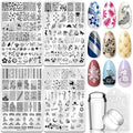 Biutee Nail Stamping Plate Nail Stamper Kit with Stamper & Scraper, Large Nail Art Stamping Plate French Line Lace Flower Leaves Animal Star Space Design DIY Nail Stamping Kit