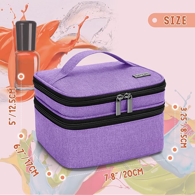 LUXJA Nail Polish Carrying Case - Holds 20 Bottles (15ml - 0.5 fl.oz), Double-layer Organizer for Nail Polish and Manicure Set, Purple