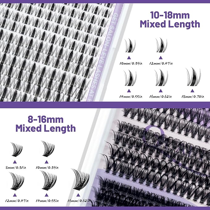 Lash Clusters Kit Multiple Styles Mixed Length Eyelash Set Includes 2 Lash Bond and Seal & 2 Lash Remover 1 Tweezers For DIY Lash Extensions Kit At Home